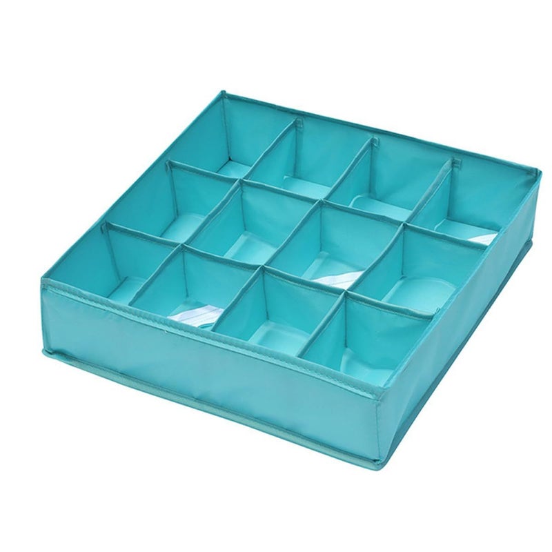 Foldable 12 Cell Underwear Organizer Blue Fabric Drawer Divider For Bras Socks Storage - Image 2