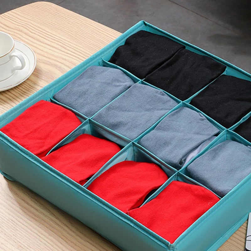 Foldable 12 Cell Underwear Organizer Blue Fabric Drawer Divider For Bras Socks Storage - Image 5
