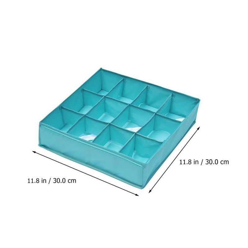 Foldable 12 Cell Underwear Organizer Blue Fabric Drawer Divider For Bras Socks Storage - Image 3