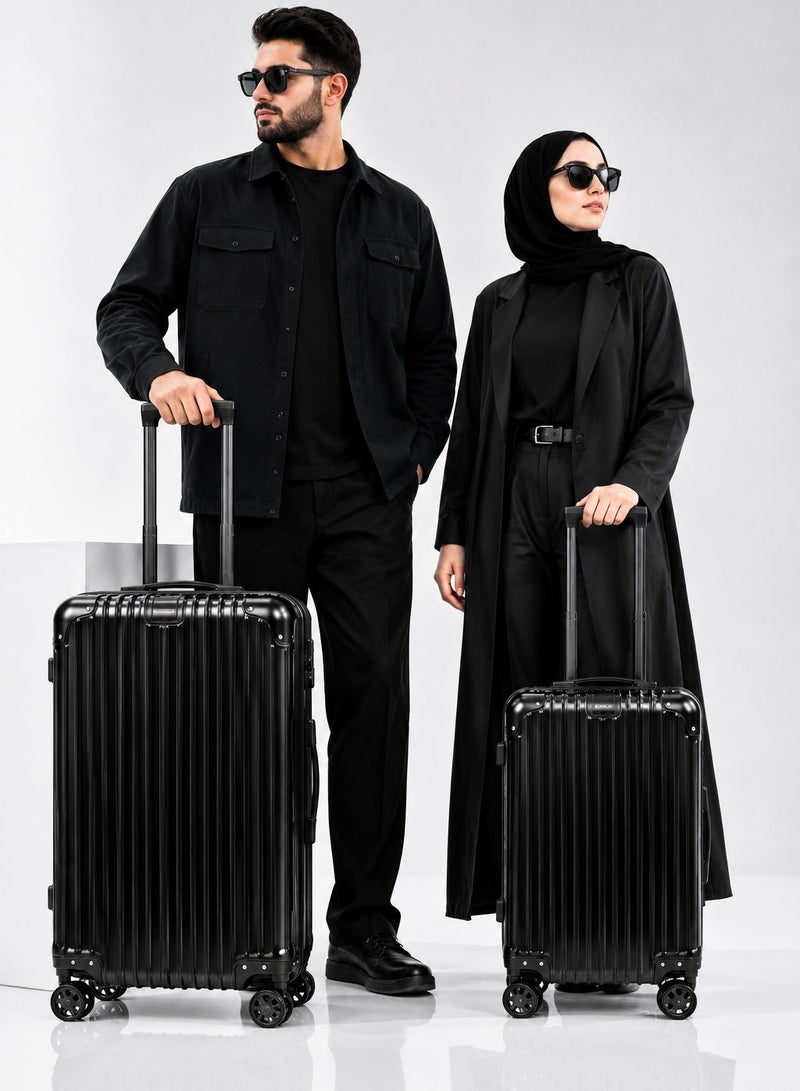 100% Genuine Full Aluminum Travel Suitcase featuring a premium aluminum shell, 360° dual spinner wheels, secure safety lock, telescopic handle, available in 20-inch and 28-inch sizes, offered in multiple colors, and includes a free silicone protective cover as a complimentary gift. - Image 2