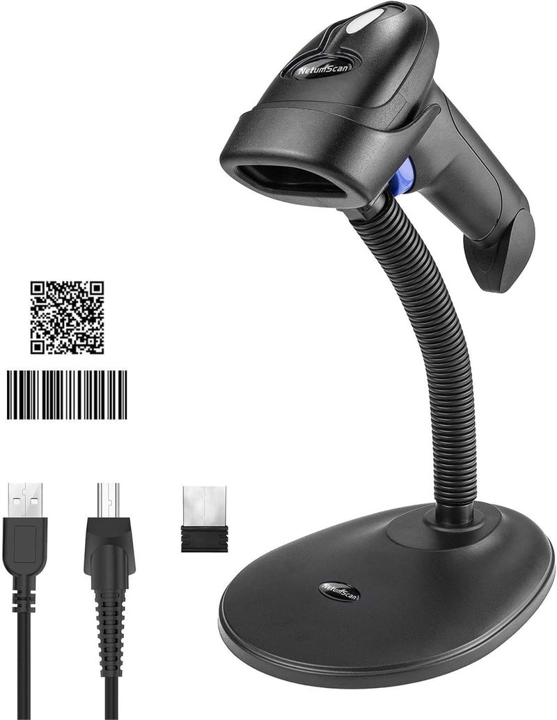 NetumScan Wireless 1D 2D Barcode Scanner with Stand, Portable Automatic QR Code Scanner Supports Screen Scan Handheld CMOS Image Bar Code Reader with USB Receiver for Warehouse POS and Computer - Image 1