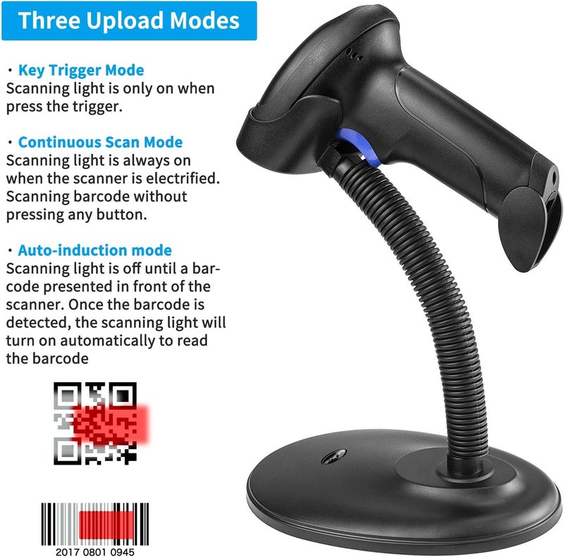 NetumScan Wireless 1D 2D Barcode Scanner with Stand, Portable Automatic QR Code Scanner Supports Screen Scan Handheld CMOS Image Bar Code Reader with USB Receiver for Warehouse POS and Computer - Image 3