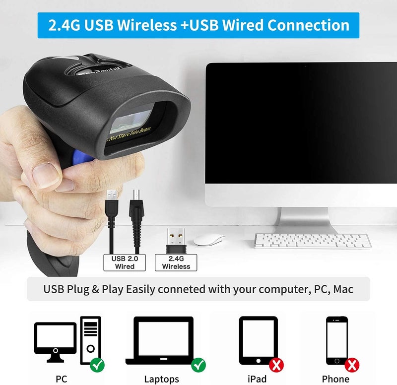 NetumScan Wireless 1D 2D Barcode Scanner with Stand, Portable Automatic QR Code Scanner Supports Screen Scan Handheld CMOS Image Bar Code Reader with USB Receiver for Warehouse POS and Computer - Image 2