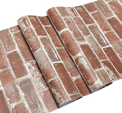 Hopeak Red Brick Wallpaper Self-Adhesive Peel and Stick Wallpaper Waterproof and Removable Good for Home Decoration and Furniture Renovation 17.5 x 118 Inch - Image 3
