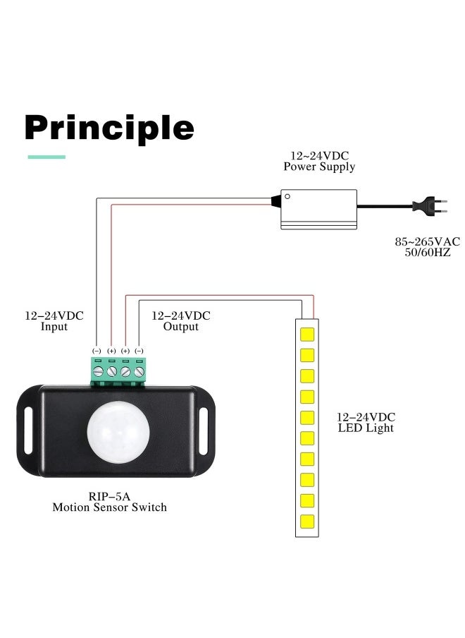 Generic - 3 Packs 12 V 24 PIR Sensor Adjustable LED c Black Infrared Motion Detector Body Sensing Light Switch Controller with Embedded Probes for Flexible Strip Lights - Image 1