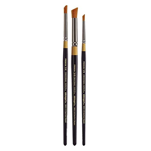 KINGART Premium 3 pc Original Gold 9850 Series DEERFOOT STIPPLER Artist Brush Set Synthetic Golden Taklon Hair for Acrylic Oil Watercolor and Gouache Short Handle 3 Sizes 18 14 38 - Image 1