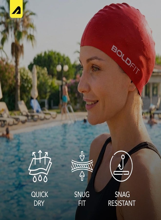 Boldfit Silicone Swim Cap for Women with Long Hair for Dry Swimming. Easy Fit - Red - Image 4