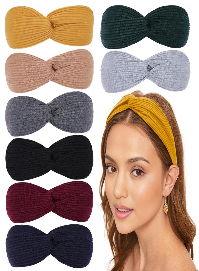 إكستريند مجموعة إكس تريند من 8 قطع من عصابات الرأس النسائية، عصابات رأس مرنة بتصميم ملتوي ومتشابك، مانعة للانزلاق، مناسبة لليوجا والتمارين الرياضية، ناعمة، بلون موحد، إكسسوار شعر بسيط ومتعدد الاستخدامات. - Image 1