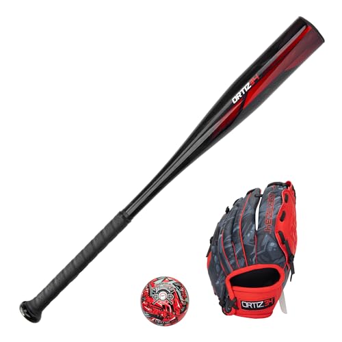Ortiz34 Homerun Kids Tee Ball Set- David Ortiz 3-in-1 Aluminum Baseball Bat, Baseball, & Youth Baseball Glove Bundle (Made for Youth/Kids) (Red) - Image 1