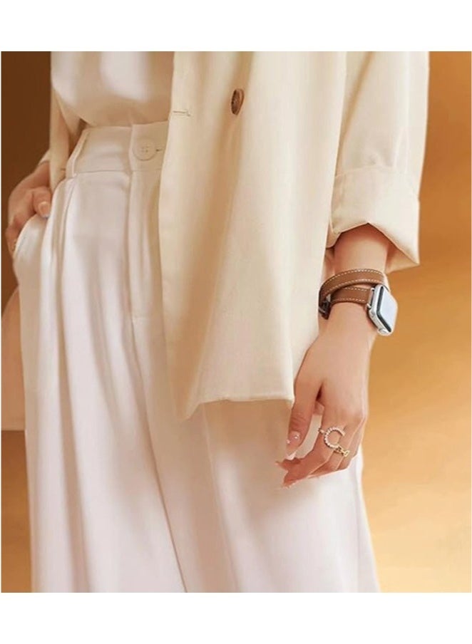 عربست سوار ساعة جلدي متوافق مع سلسلة ساعات Apple Watch Band 38 مم 40 مم 41 مم 42 مم للنساء، حزام بديل رفيع من الجلد الأصلي بتصميم مزدوج لسلسلة iWatch Series 10 9 8 7 6 SE، بني - Image 3