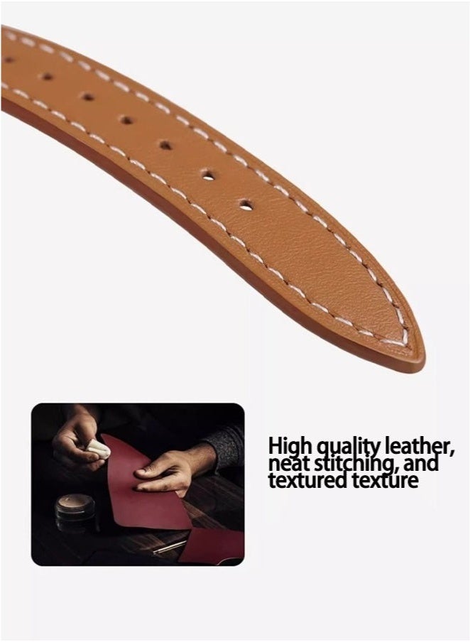 عربست سوار ساعة جلدي متوافق مع سلسلة ساعات Apple Watch Band 38 مم 40 مم 41 مم 42 مم للنساء، حزام بديل رفيع من الجلد الأصلي بتصميم مزدوج لسلسلة iWatch Series 10 9 8 7 6 SE، بني - Image 5