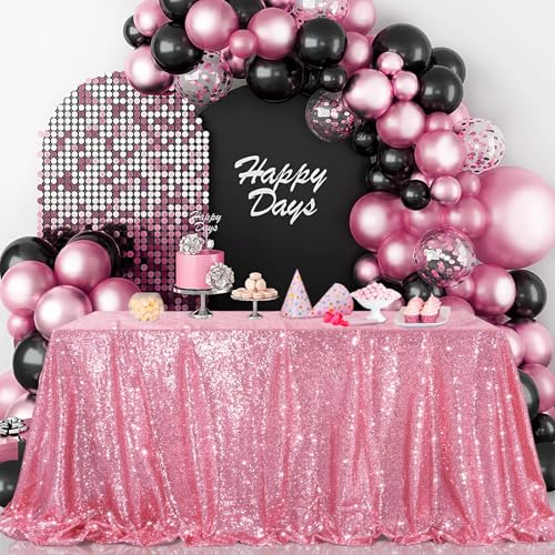 B.Cool Bright Sequin Tablecloth Fuchsia Pink Valentine's Day Table Cloth Rectangle Hot Pink for Party Dinner Banquet Festival Wedding Anniversary Exhibition Dessert Table 60x102inches - Image 3