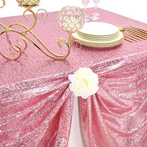 B.Cool Bright Sequin Tablecloth Fuchsia Pink Valentine's Day Table Cloth Rectangle Hot Pink for Party Dinner Banquet Festival Wedding Anniversary Exhibition Dessert Table 60x102inches - Image 4
