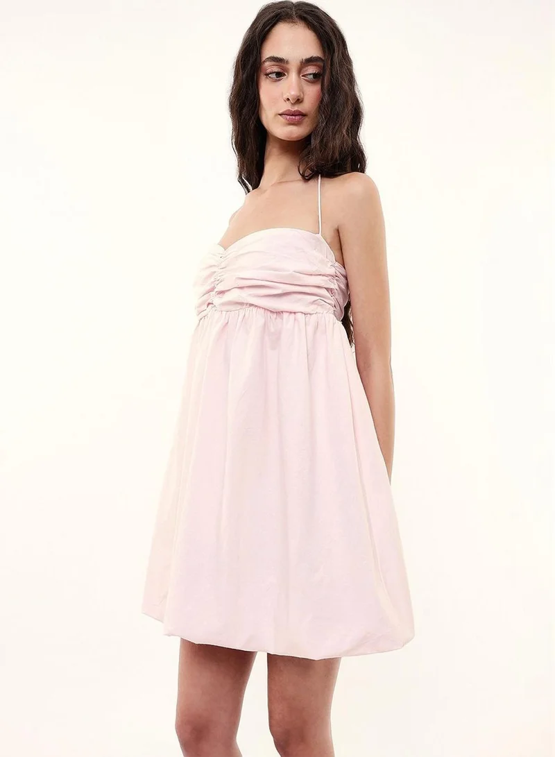 دينيس لينغو Women Light Pink 100% Cotton Solid Mini Shift Balloon Fit Dress