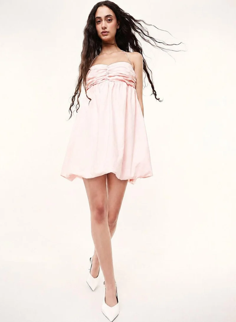 دينيس لينغو Women Light Pink 100% Cotton Solid Mini Shift Balloon Fit Dress