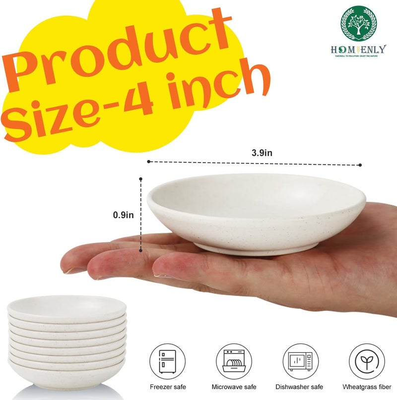 Homienly Plastic Dipping Set of 8  4 inch Wheat Straw Plates Soy Sauce Dish Dipping Bowls Mini Appetizer Plates for Side Dishes Condiment BBQ and Party Dinner  White - Image 2