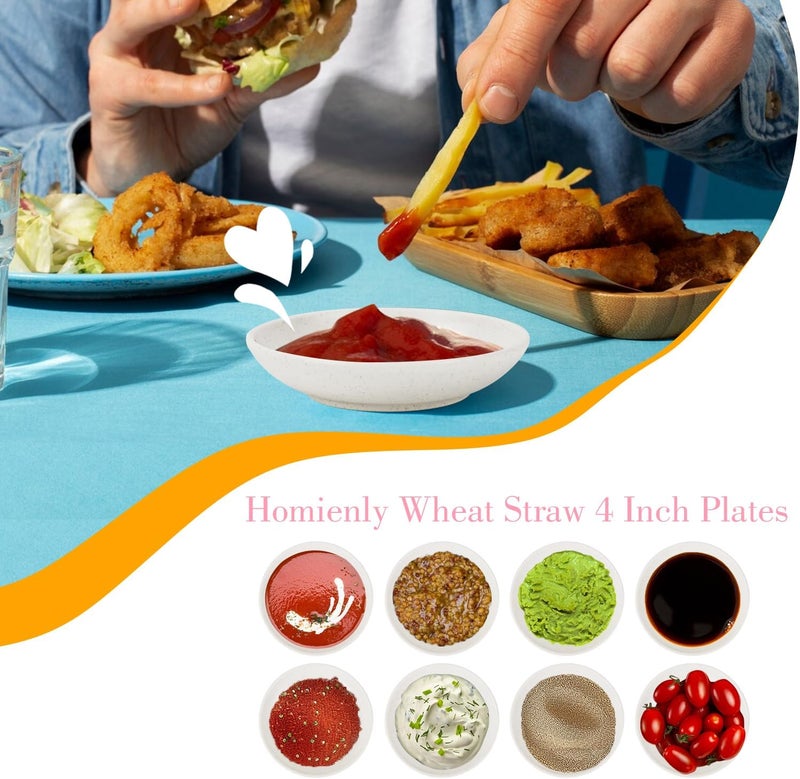 Homienly Plastic Dipping Set of 8  4 inch Wheat Straw Plates Soy Sauce Dish Dipping Bowls Mini Appetizer Plates for Side Dishes Condiment BBQ and Party Dinner  White - Image 4