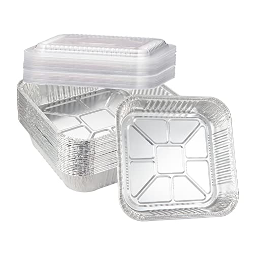 Waytiffer 20-Pack Disposable Aluminum Foil Tins - Heavy Duty Square Cake & Baking Pans with Plastic Dome Lids - Image 1