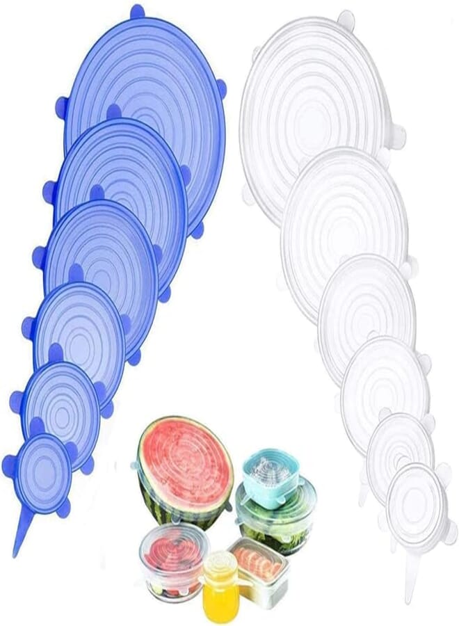 VCHOMY Silicone Stretch Lids Set Of 12 Elastic Reusable Microwave Food Covers Bowl Covers for Can, Cup and Glass Jars