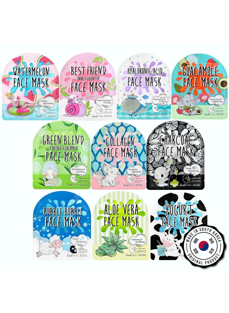 LOOKATME - NATURAL Korean Sheet Mask 10 pcs set made with Premium Tencel Hydrating Face Masks Face Sheet Mask Korean Face Mask Skin Care For Women Teen Girls Mens Beauty Mask Spa face Masks for a Youthful KBeauty Glow - Image 1