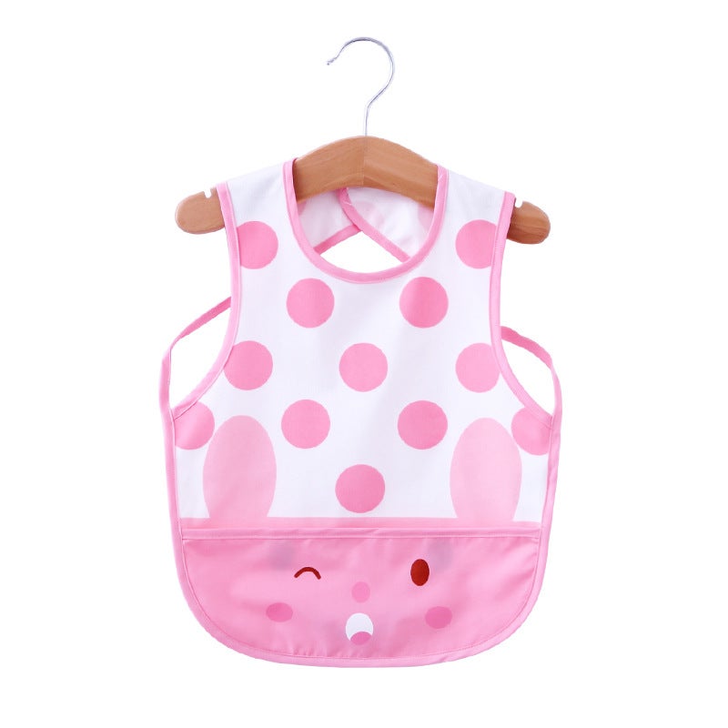 Childrens Costume Bib Baby Dinner Meal Bag Parents Kiss New Cartoon Printed Baby Retro-Dressing Pink