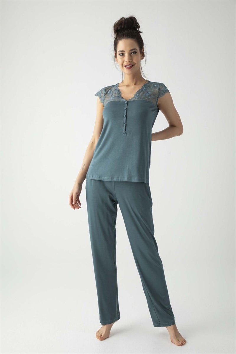 Monamise 19303 Women's Green Short Sleeve Pajama Set 