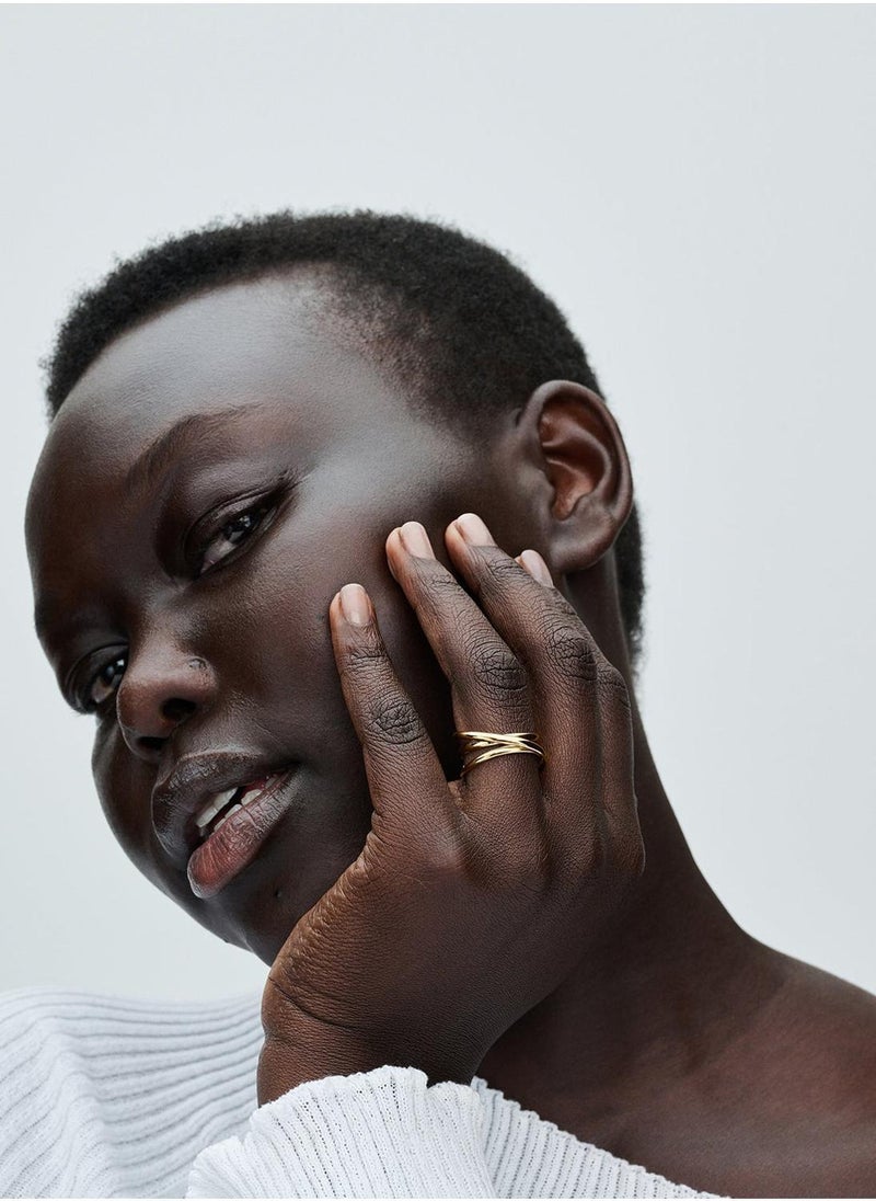 باندورا خاتم مفتوح مطلي بالذهب عيار 14 بثلاثة أشرطة - Image 3