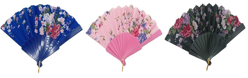 Gold Leaf GOLD LEAF 3 Pieces Floral Folding Hand Fans Traditional Style Fan Folding Fan Vintage Pattern Hand Fan Handheld Fabric Folding Fan for Hot Flash DecorationDance Gift Multicolor  - Image 2