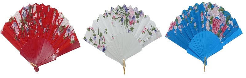 Gold Leaf GOLD LEAF 3 Pieces Floral Folding Hand Fans Traditional Style Fan Folding Fan Vintage Pattern Hand Fan Handheld Fabric Folding Fan for Hot Flash DecorationDance Gift Multicolor  - Image 1