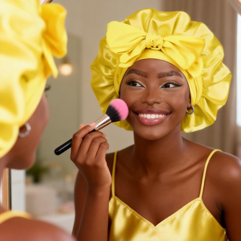 YANIBEST Silk Bonnet for Sleeping Women Adjustable Double Layer Satin Bonnet Reduce Friction Prevent Frizz Natural Curly Hair, Yellow - Image 3