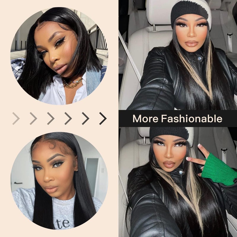 BrownBomb Skunk Stripe Wig Lace Front Wig Pre Plucked Ready to Wear, HD Glueless 13X5X1 Synthetic Lace Front Wigs for Women 180 Density 26inch, Black and Blonde Wig Skunk Stripe Effortless Chic - Image 2