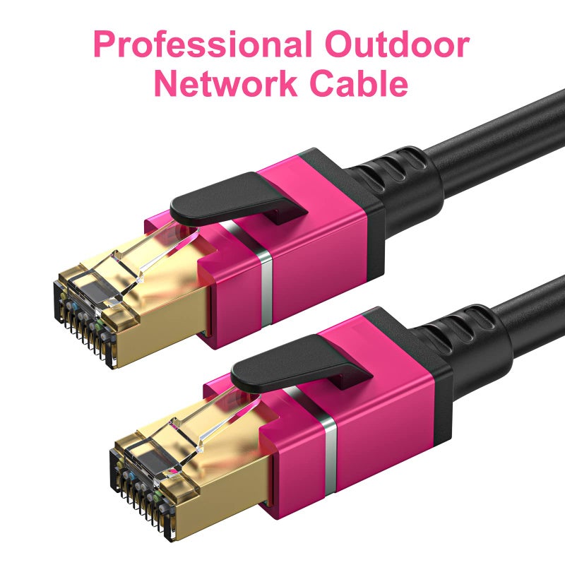 ecjtu كابل إيثرنت خارجي Cat8 بطول 300 قدم، تحت الأرض، 26AWG نحاس نقي Cat 8، ثقيل الوزن للدفن المباشر، غلاف LLDPE UV، مقاوم للماء، 40Gbps 2000Mhz SFTP كابل توصيل، POE، شبكة، إنترنت، مع 25 رباط كابل - Image 2