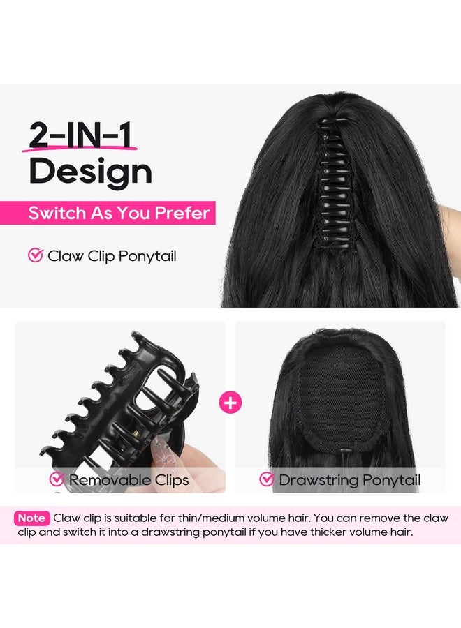 Ponytail Extension, 24" Claw Clip In Ponytail Extensions Long Curly Wavy Ponytail Hair Extension Jaw Clip On Pony Tails Hairpiece For Women - Chocolate Brown With Highlights