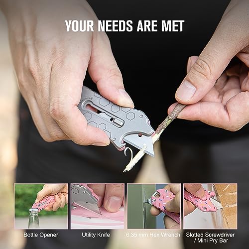 OKNIFE Otacle EDC Retractable Utility Knife, Box Opener Razor Knife, Multifunctional Tool with Belt Cutter, Bottle Opener, Hex Wrench and 6.35 mm Slotted Screwdriver(Doughnut) - Image 4