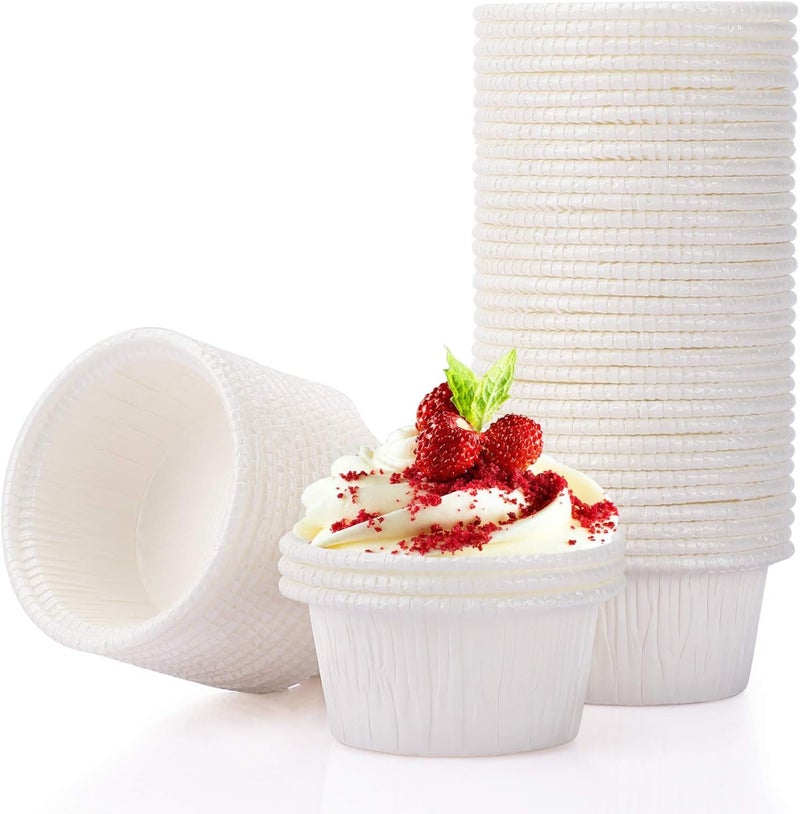 Esslly White Baking Paper Cups HighTemperature Resistant GreaseProof with PE Coating Perfect for Muffins Lava Cakes and More 8x6x4 cm Pack of 100 - Image 1