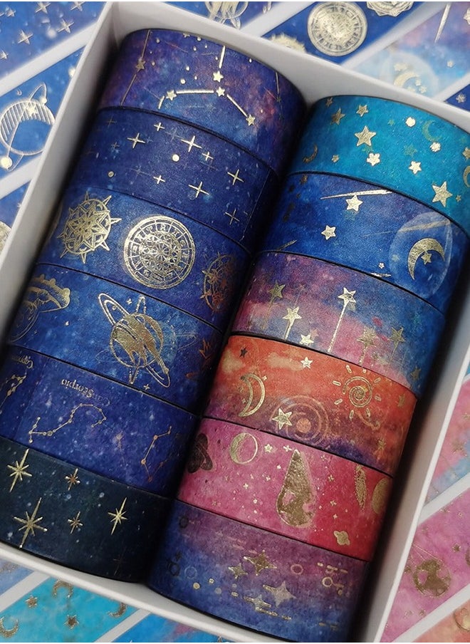 Bukela Galaxy Purple Bronzing Washi Tape, DIY Hand Account Creative Decorative Stickers Handmade Accessories Gold Foil Paper Tapes with Constellations, Blue Sky, Moon, Stars, Celestial Bodies. 12 Rolls  - Image 2