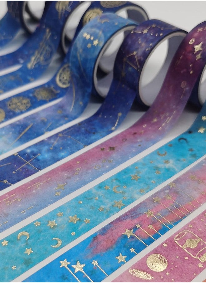 Bukela Galaxy Purple Bronzing Washi Tape, DIY Hand Account Creative Decorative Stickers Handmade Accessories Gold Foil Paper Tapes with Constellations, Blue Sky, Moon, Stars, Celestial Bodies. 12 Rolls  - Image 3