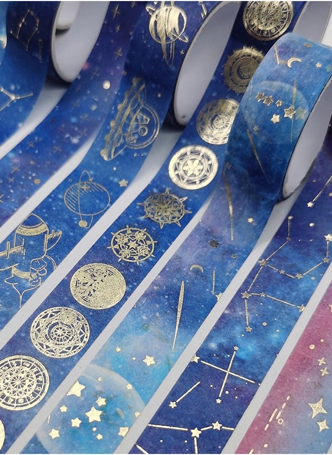 Bukela Galaxy Purple Bronzing Washi Tape, DIY Hand Account Creative Decorative Stickers Handmade Accessories Gold Foil Paper Tapes with Constellations, Blue Sky, Moon, Stars, Celestial Bodies. 12 Rolls  - Image 4