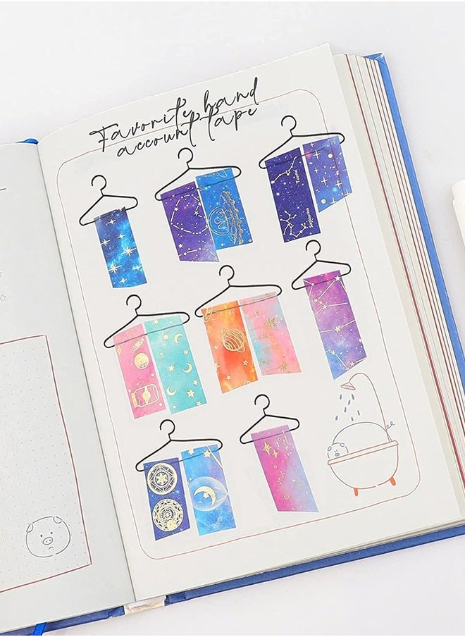 Bukela Galaxy Purple Bronzing Washi Tape, DIY Hand Account Creative Decorative Stickers Handmade Accessories Gold Foil Paper Tapes with Constellations, Blue Sky, Moon, Stars, Celestial Bodies. 12 Rolls  - Image 5