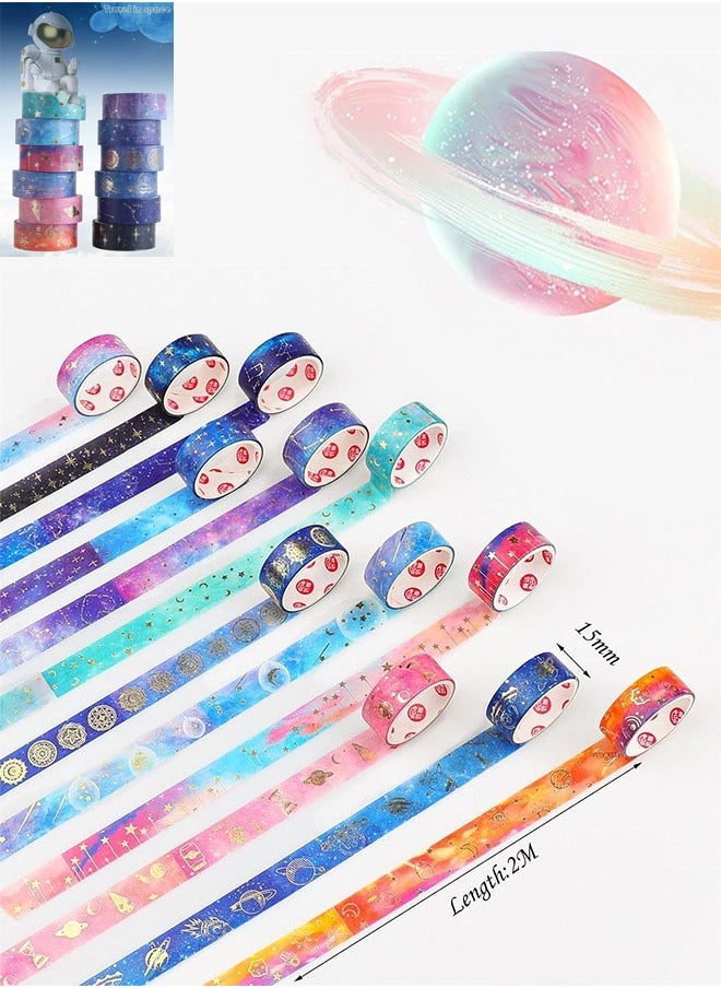 Bukela Galaxy Purple Bronzing Washi Tape, DIY Hand Account Creative Decorative Stickers Handmade Accessories Gold Foil Paper Tapes with Constellations, Blue Sky, Moon, Stars, Celestial Bodies. 12 Rolls  - Image 1
