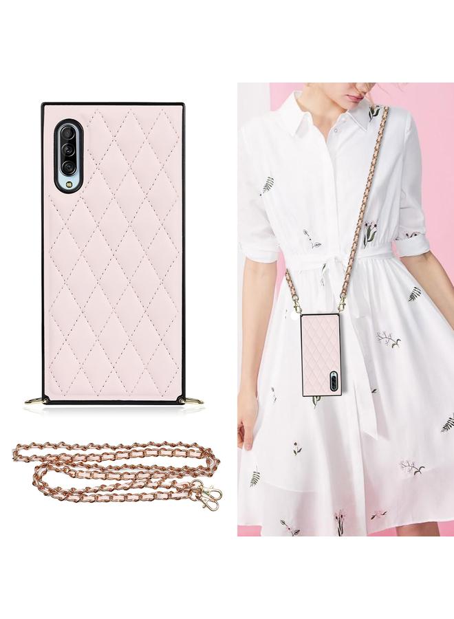 erorex Case For Samsung Galaxy A90 5G Elegant Rhombic Pattern Microfiber Leather +TPU Shockproof Case with Crossbody Strap Chain - Image 1