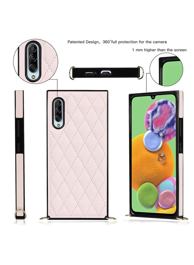 erorex Case For Samsung Galaxy A90 5G Elegant Rhombic Pattern Microfiber Leather +TPU Shockproof Case with Crossbody Strap Chain - Image 3