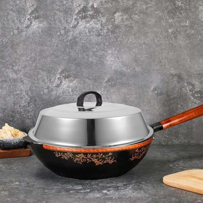 Luxshiny 2pcs 36cm Stainless Steel Cooking Pan Lid and Grill Dome Universal Wok Lid for Stir Frying and Outdoor Food Cover - Image 4