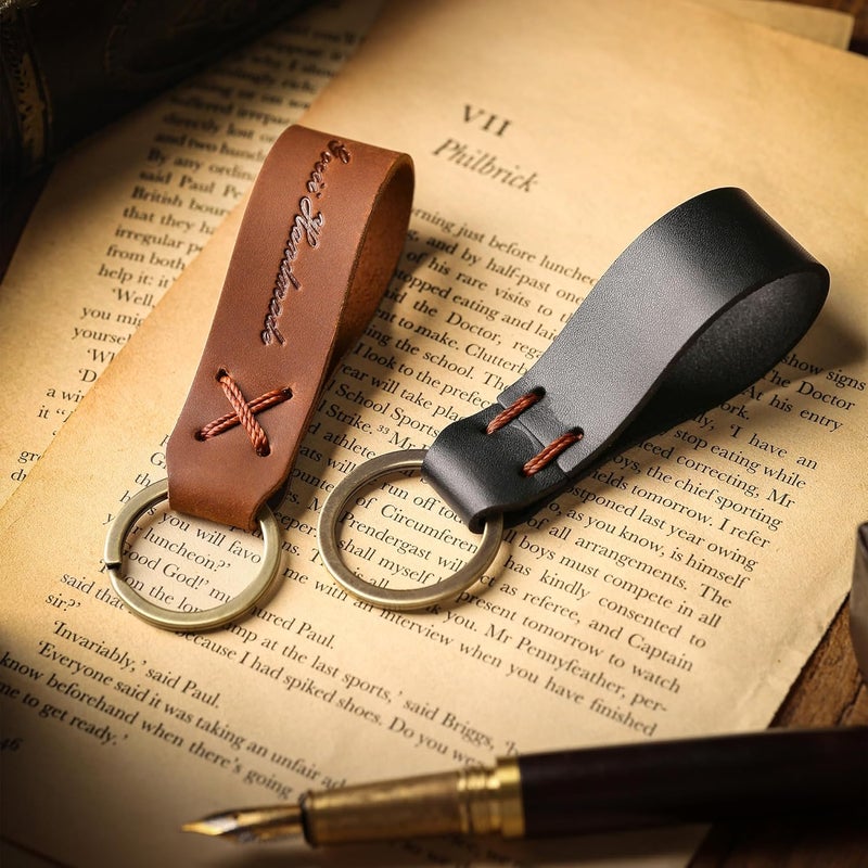 Handmade Genuine Leather Car Keychain 2 Pack, Metal key rings for car keys or Home Keys, Car Accessory for Men and Women(Brown&Black) - Image 4