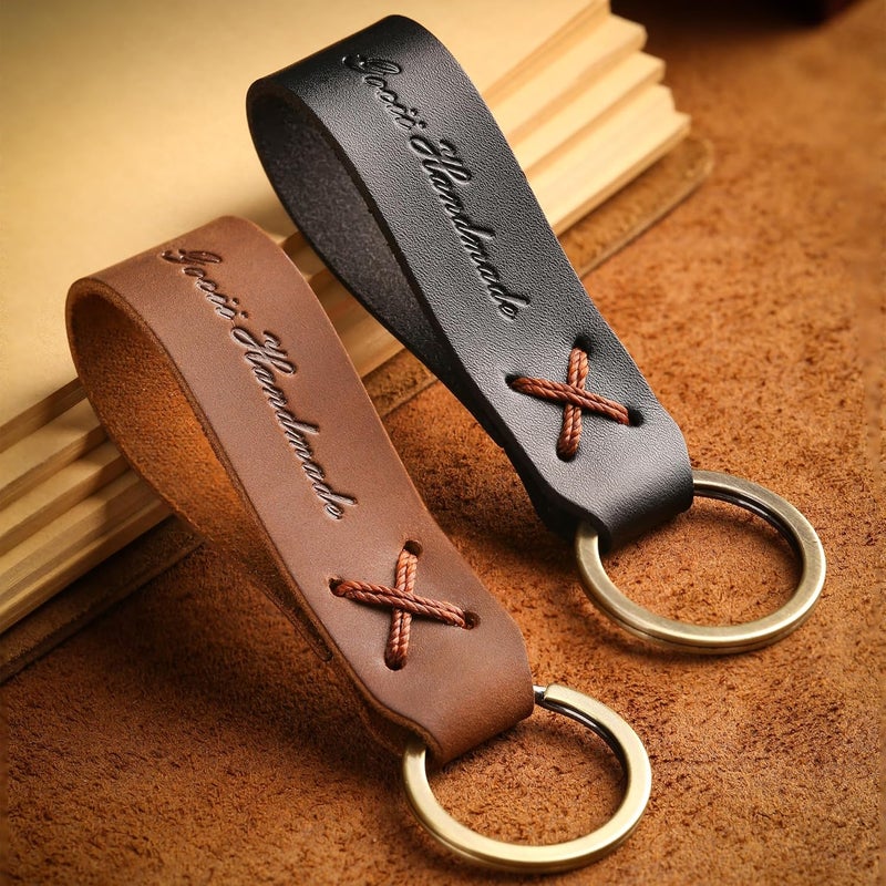 Handmade Genuine Leather Car Keychain 2 Pack, Metal key rings for car keys or Home Keys, Car Accessory for Men and Women(Brown&Black) - Image 5