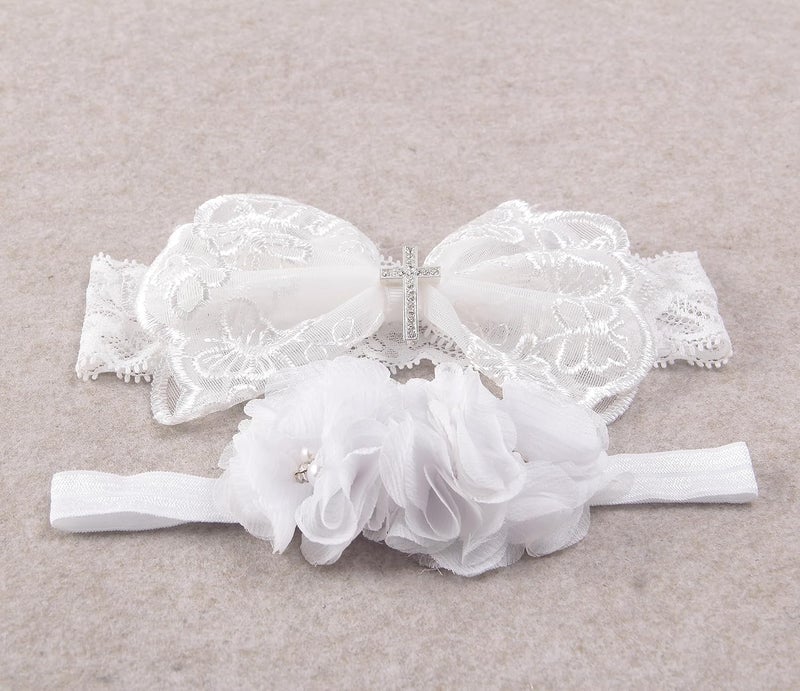 Nishine 2 Pack Baptism White Newborn Bowknot Headbands Baby Christening Hair Bows Headwrap Toddler Hairband Cross Button - Image 4