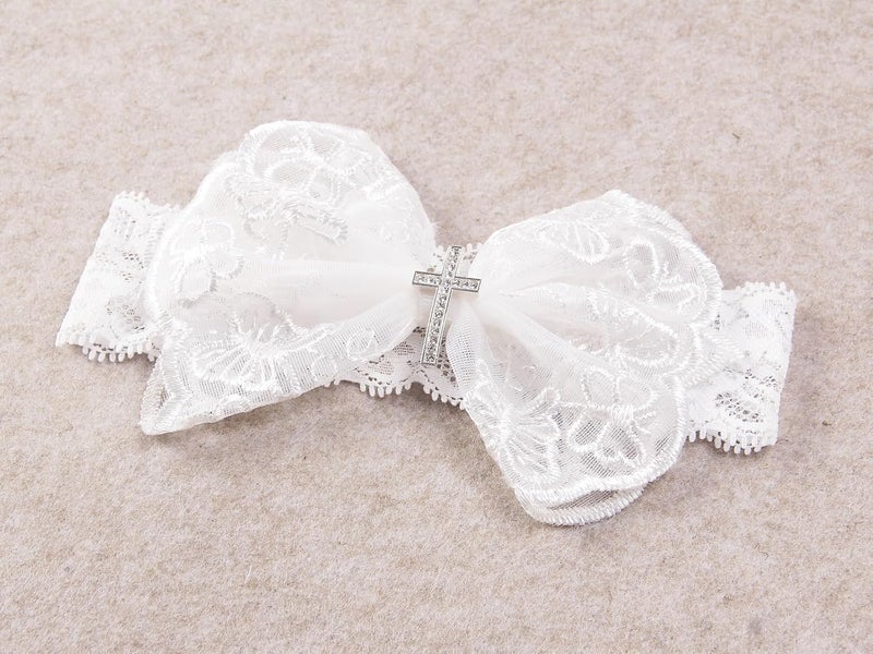 Nishine 2 Pack Baptism White Newborn Bowknot Headbands Baby Christening Hair Bows Headwrap Toddler Hairband Cross Button - Image 5