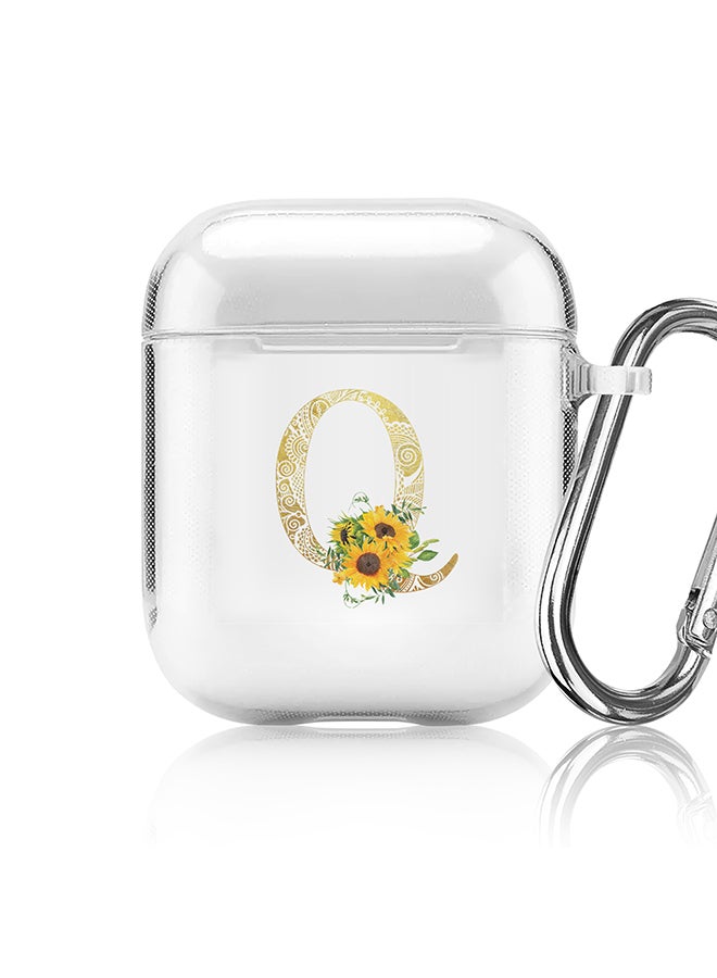 Stylizedd Classic Clear printed Case for Apple Airpods 2 / 1 Soft TPU Gel Thin Transparent Flexible Cover - Custom Monogram Initial Letter Mandala Floral Pattern Alphabet - Q (Clear ) - Image 1