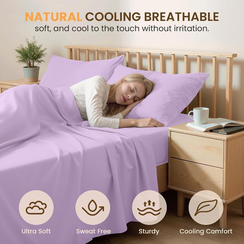 USXIBEI Queen Size 4 Piece Bed Sheet Set - Ultra Imitation Cotton-Premium Breathable & Cooling Sheets - Hotel Luxury Bed Sheets Deep Pocket up to 15"- Wrinkle, Fade, Stain Resistant (Lavender, Queen) - Image 3