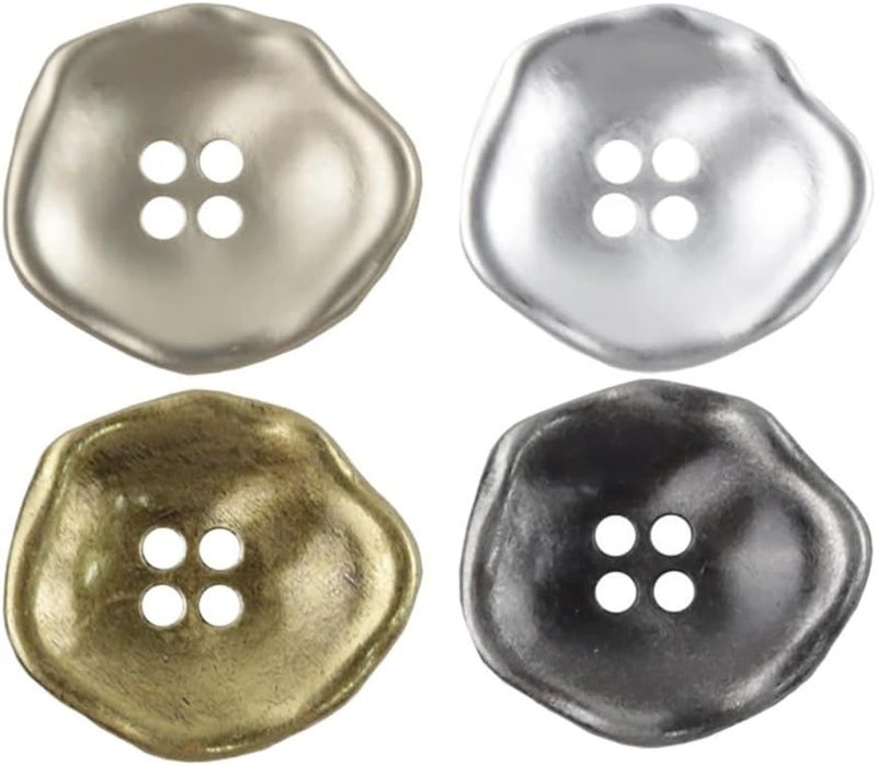 أزرار معدنية فضية عتيقة مقعرة 21 5 مم 4 فتحات 50 قطعة أزرار زخرفية كلاسيكية - Image 1